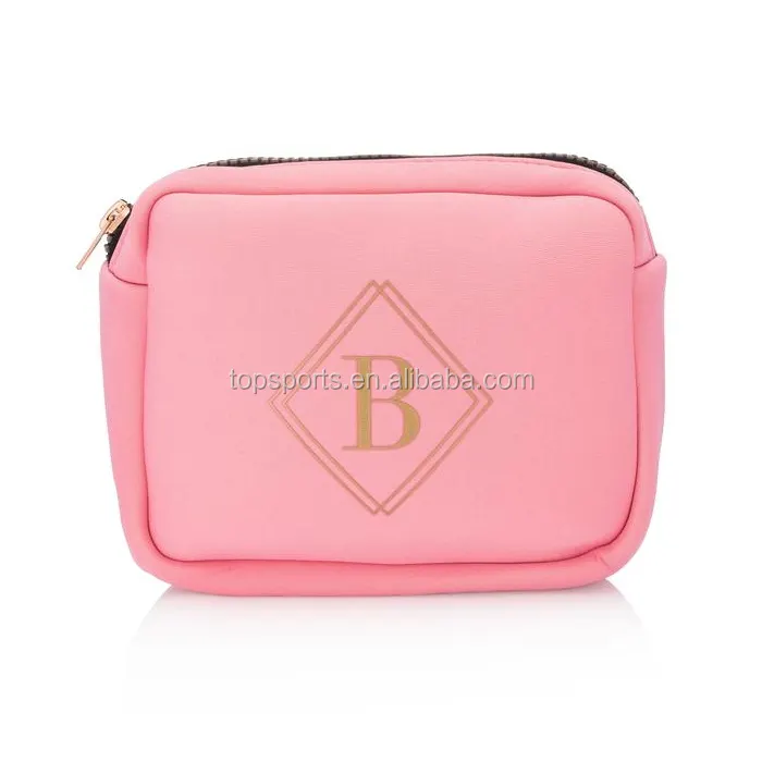 Gold Silk Screen Printing Pink Neoprene Cosmetic Bag 