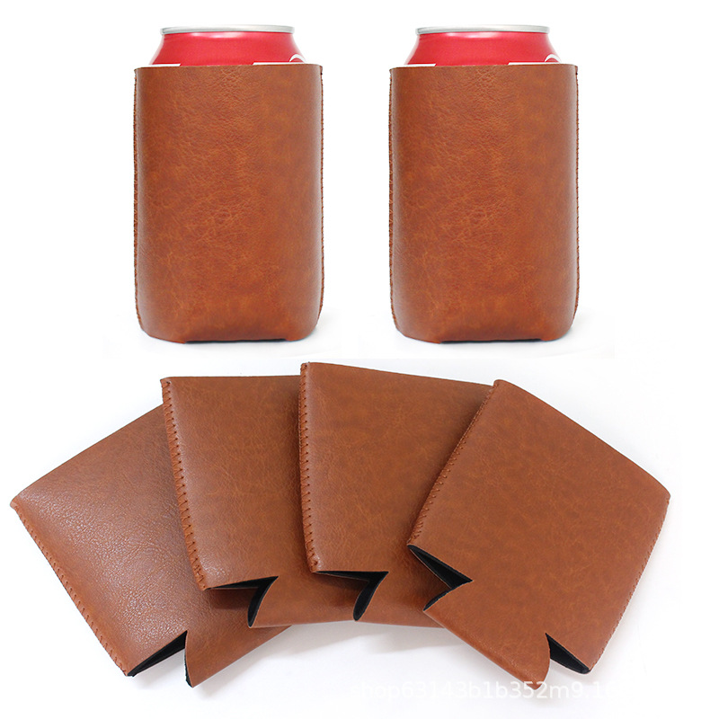 Custom PU  Leather Koozies - Embossed or Screen Printed Can Coolers