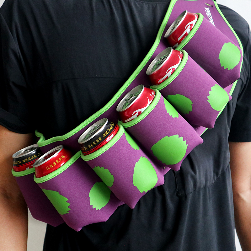 Neoprene 6 Pack Can Holder - Hands-Free Waist & Strap Carrier, Custom Logo