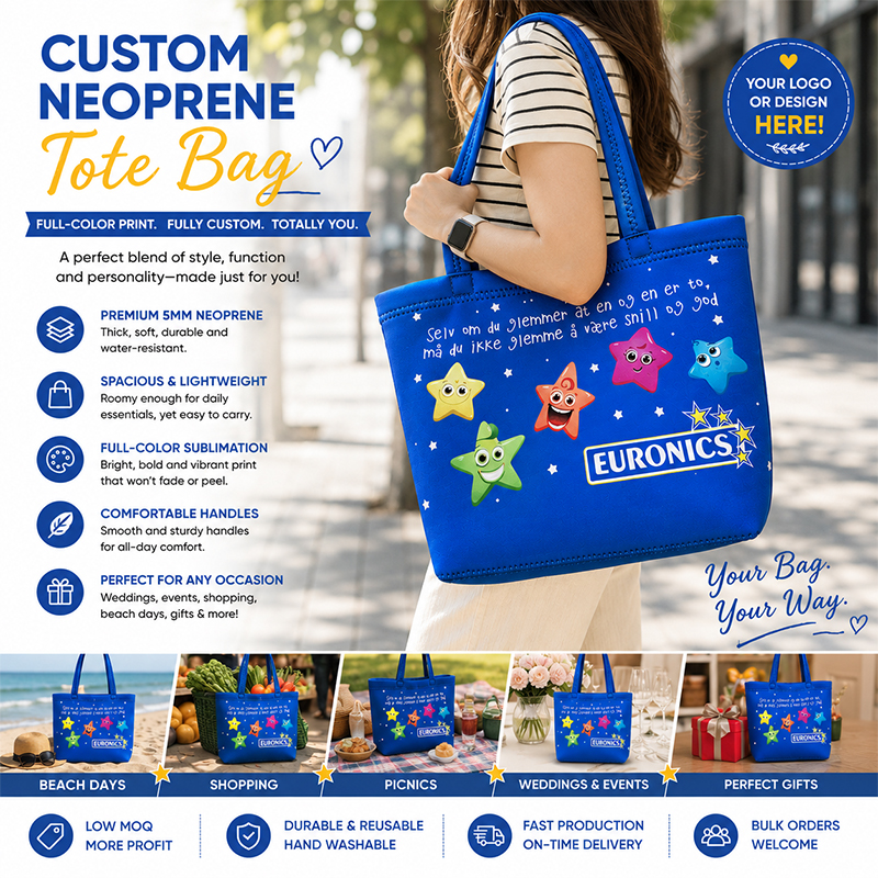 Blue Neoprene Shoulder Bag for Women – Lightweight & Customizable