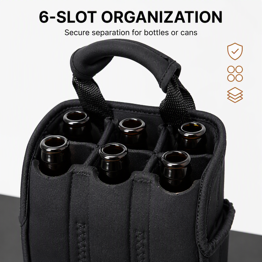 DIY Printing 6-Pack White Neoprene Bottle Sleeve Waterproof Solar Panel Feature for -6 Pack Neoprene Beer Cooler Bags